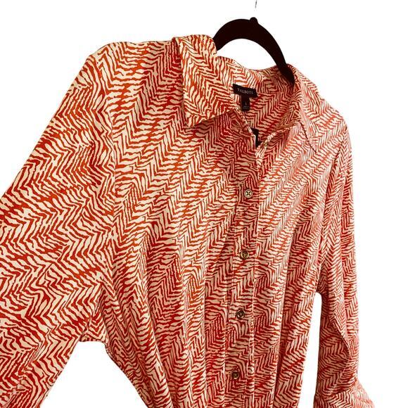 TALBOTS Dress Ponte‎ Knit Rayon Collared Shirt Belted Coral Classic Capsule NWT - Picture 3 of 13